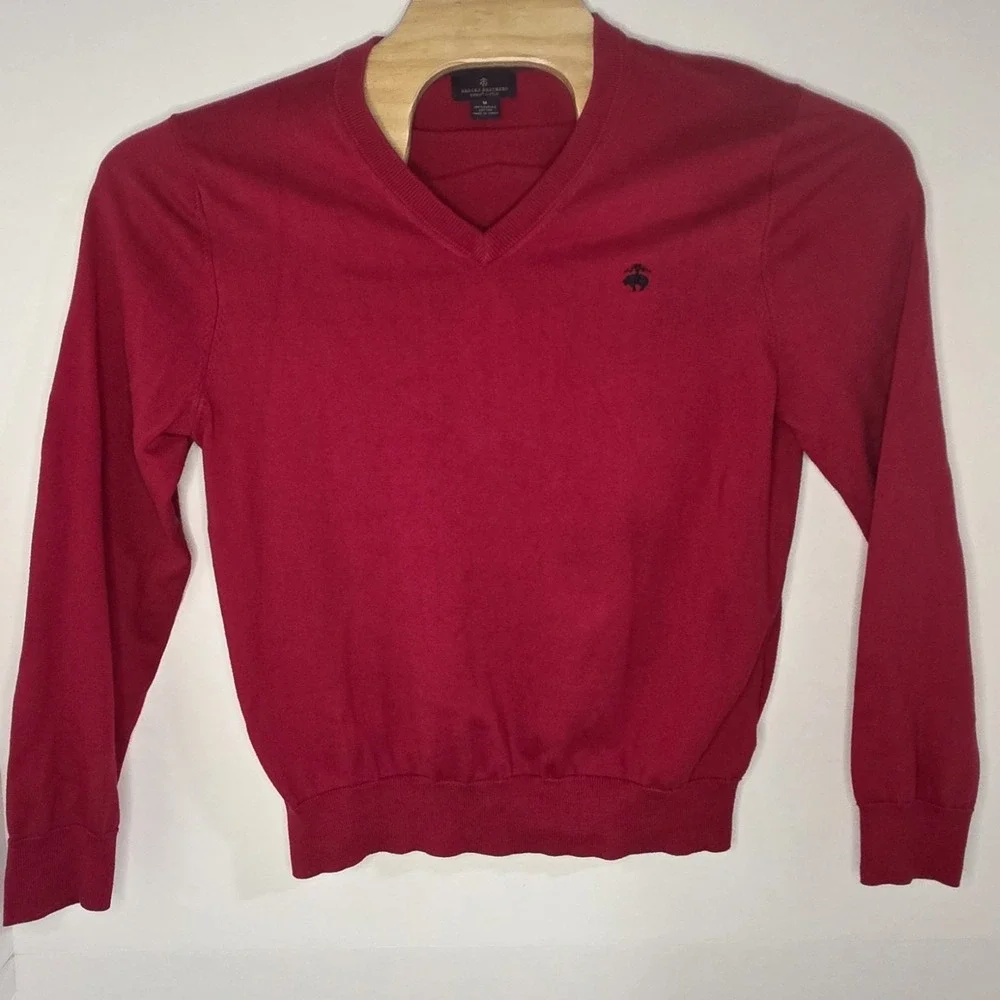 Brooks Brothers Mens‎ Size XL 100% Supima Cotton Red Long Sleeve V Neck Pullover
